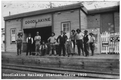 Black and White photograph.  Doodlakine Railway Station