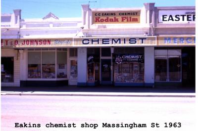 Colour photograph.  Eakins chemist shop Massingham st