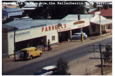 Colour photograph.  Farrell's garage now the Kellerberrin Tyre Service.  Photo taken from top of Ampol Fuel Tank