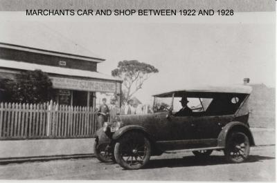 Black and White photograph Marchants car and shop between 1922 - 28