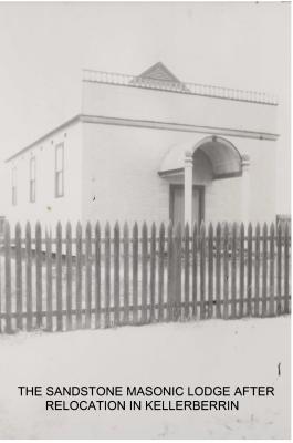 Black and White photograph. The sandstone Masonic Lodge after relocation in Kellerberrin