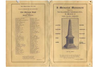 Copy of Souvenir from the opening of the Memorial Monument at Eastern Districts Memorial Hospital
