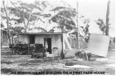 Black and White Photograph The Morrison's building their first farm house