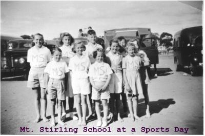 Black and White photograph.  Students of Mt Stirling school at a sports day