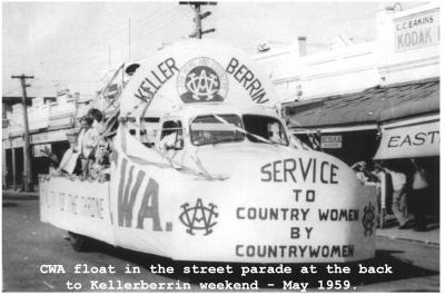 Black and White photograph CWA Float in the street parade at the back to Kellerberrin Weekend