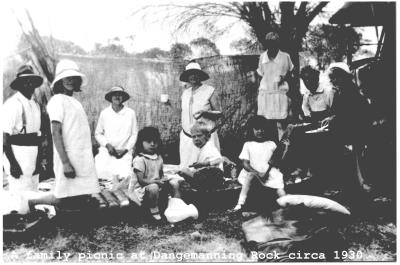 Black and White photograph Family Picnic at Dangennaning Rock 1930