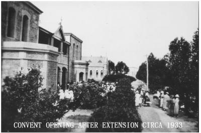 Black and White photograph.  Convent opening after extension circa 1933