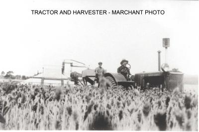 Black and White photograph Tractor and Harvester Marchant Photo