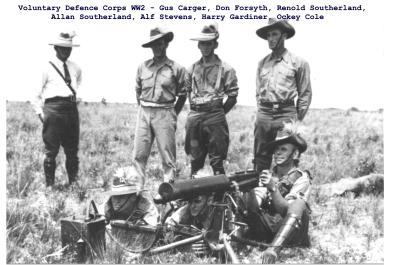 Black and White photograph Voluntary Defence Corps WW2 - Gus Carger, Don Forsyth, Renold Southerland, Allan Southerland, Alf Stevens, Harry Gardiner, Ockey Cole