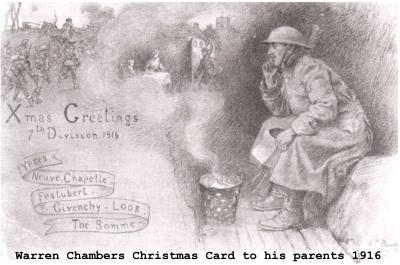 Black and White photograph - Postcard Christmas card sent by Warren Chambers to his parents