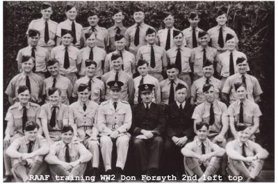 Black and White photograph.  RAAF training WW2 Don Forsyth 2nd left top