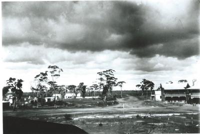 Black and White photograph.  Massingham St, East Kellerberrin.  Kellerberrin Hotel to the right