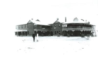 Black and White photograph.  Kellerberrin Hotel from East Crossing