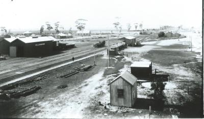 Black and White photograph.  Photo taken from Railway Water Tower. Agricultural Hall in background - built in 1897