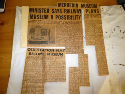 ORIGINAL NEWSPAPER ,ITEMS & LETTERS RELATING TO ESTABLISHMENT OF MERREDIN RAILWAY MUSEUM