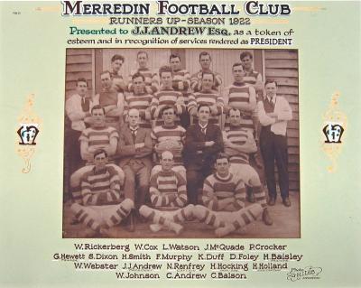 MERREDIN FOOTBALL CLUB --RUNNERS UP SEASON 1922