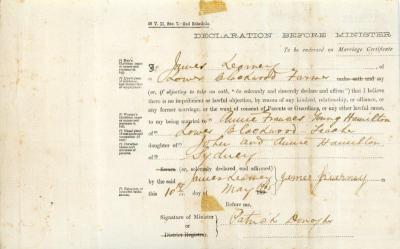 Marriage Certificate of James Kearney & Annie Frances Young Hamilton. 10th May 1905