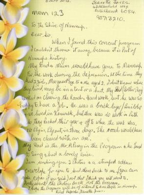 Letter accompanying MEM122 Program.