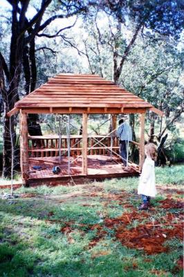 Construction of bird hide behind the caravan park office. C1990