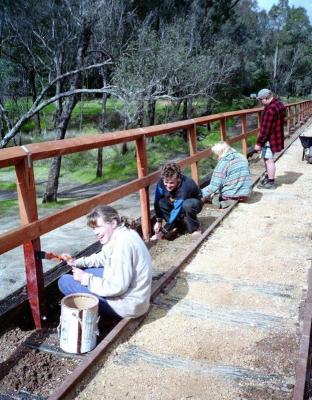 Jim Green with youth group "Leap Program". Maintenance on Nannup railway bridge. 1993