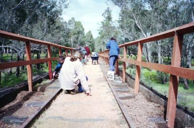 Jim Green with youth group "Leap Program". Maintenance on Nannup railway bridge. 1993