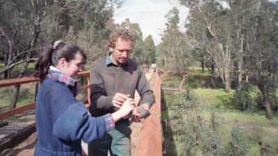 Jim Green with youth group "Leap Program". Maintenance on Nannup railway bridge. 1993