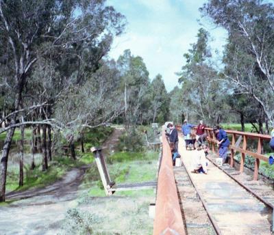 Jim Green with youth group "Leap Program". Maintenance on Nannup railway bridge. 1993