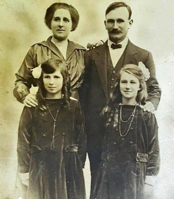 Kearney family photograph. Kate and Tom with Ciss and Evelyn.