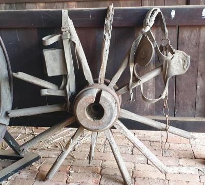 SPOKES AND HUB OF WHEEL FROM FOUR WHEEL FARM DRAY