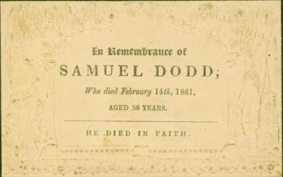 MOURNING CARD; S DODD 1861