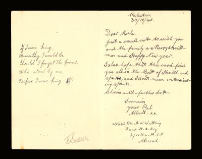 CARD FROM PT ALBERT WATTLING 30 OCT 1940