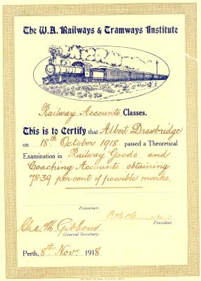 CERTIFICATE FOR RAILWAY ACCOUNTS CLASSES - THE RAILWAYS AND TRAMWAYS INSTITUTE