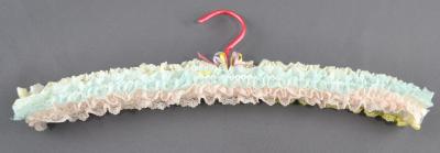 COAT HANGER - CROCHET COVER ADORNED WITH LACE OF VARIOUS COLOURS