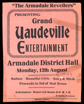 PAMPHLET - ARMADALE REVELLERS GRAND VAUDEVILLE ENTERTAINMENT