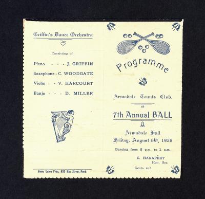 PROGRAMME - ARMADALE TENNIS CLUB 7TH ANNUAL BALL 1926