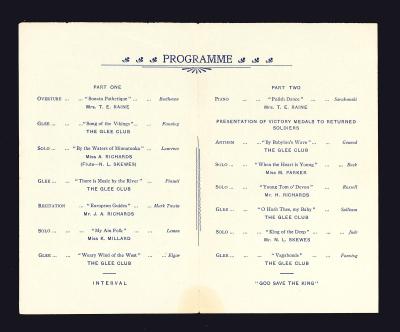 CONCERT PROGRAM - ARMADALE DISTRICT GLEE CLUB 1922