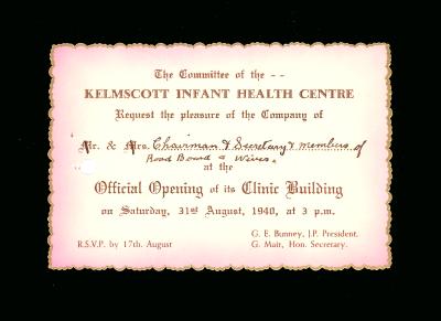 INVITATION - OPENING KELMSCOTT INFANT HEALTH CENTRE