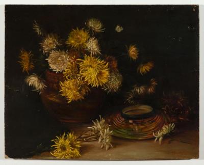PAINTING: 'YELLOW CHRYSANTHEMUMS', E. RICHARDS