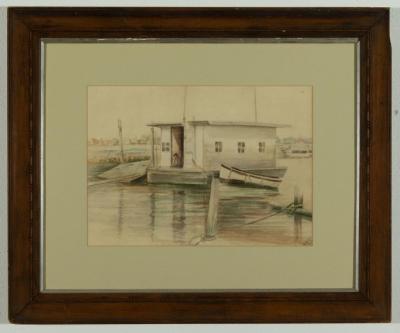 PAINTING: 'HOUSEBOAT', HILLARY MAY LAKE