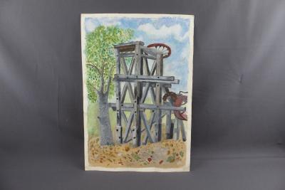 WATERCOLOUR PAINTING OF OLD BRICKYARD WINDLASS