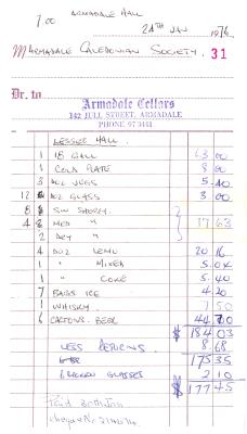 RECEIPT - FUNCTION SUPPLIES AND ALCOHOL FROM ARMADALE CELLARS