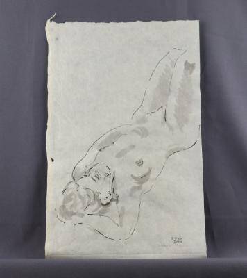 PEN & INK DRAWING - FEMALE RECLINED MASKED STEPHEN O'BRIEN