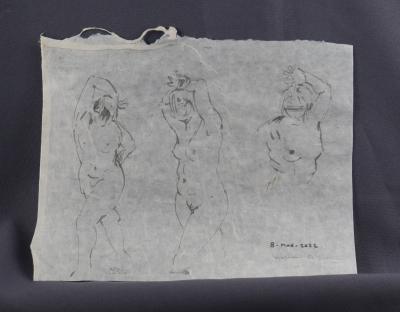 PEN & INK DRAWING - THREE SKETCHES STANDING FEMALE FIGURE BY STEPHEN O'BRIEN