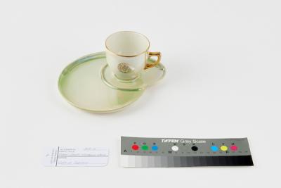 CUP AND SAUCER: WEMBLEY WARE, GREEN LUSTRE, SUBIACO MUNICIPALITY TENNIS SET