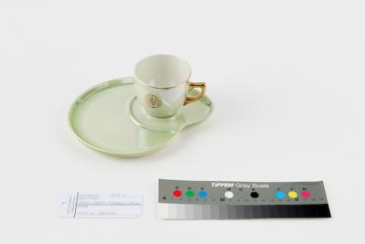 CUP AND SAUCER: WEMBLEY WARE, GREEN LUSTRE, SUBIACO MUNICIPALITY TENNIS SET