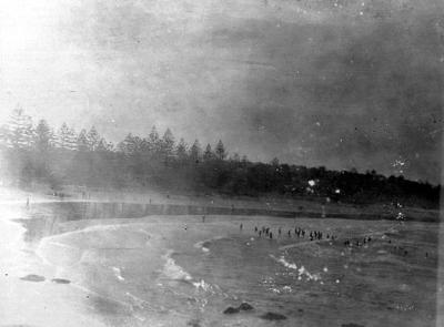 Bathers at beach.