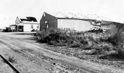 Cyclone damage to Shell petrol store, Onslow, 1934.