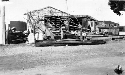 Cyclone damage to James Clark & Co. store, Onslow, 1934.