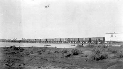 The first ballast train to arrive at Lake Raeside.