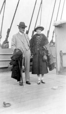 Alex and Bessie McCallum on deck of HMS Victory, 1928.